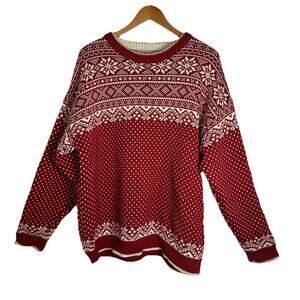 Vintage 90s L.L.Bean 100% Cotton Red & White Snowflake Sweater XL Australia